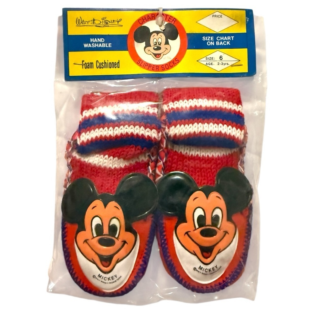 Vintage Mickey Mouse Club Slipper Socks Walt Disney Productions Red/White/Blue 6